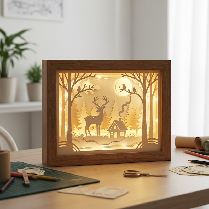 Light Up Paper Cut Shadow Box Safely with LED Lights