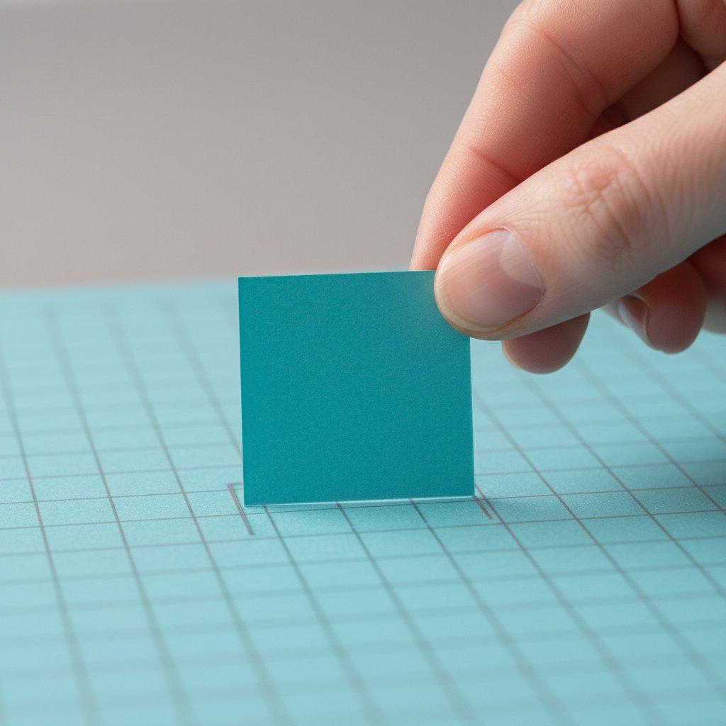 A test-cut square of cardstock being peeled from a Cricut cutting mat showing clean edges