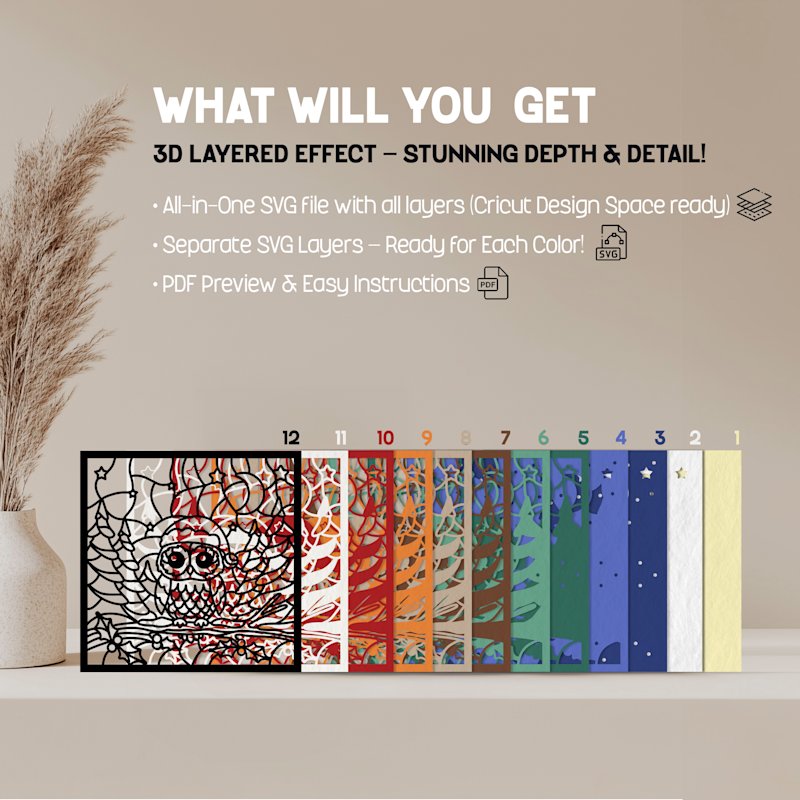 Christmas Shadow Box Owl: 3D Stained Glass Gift Card - Image 02