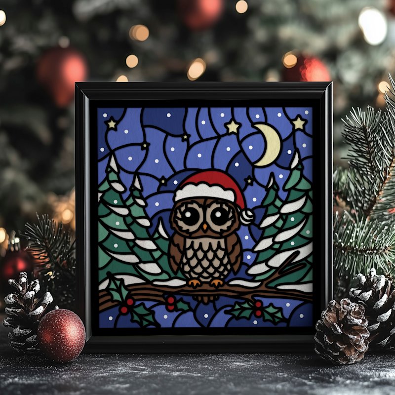 Christmas Shadow Box Owl: 3D Stained Glass Gift Card - Image 05