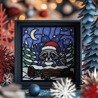 Christmas Shadow Box Raccoon - Image 05