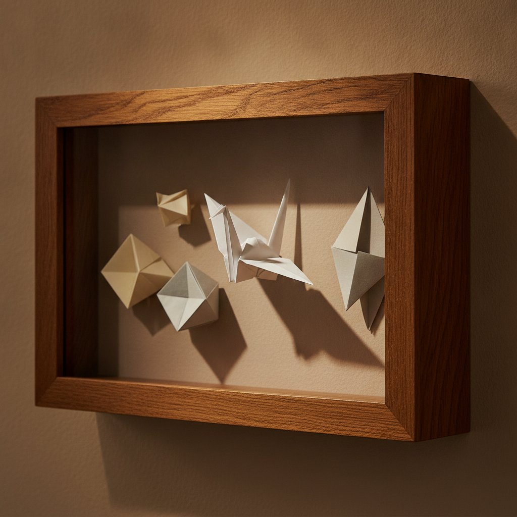 Layered geometric paper art displayed as wall decor