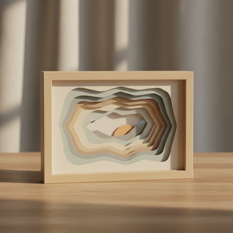 Finished layered paper-cut shadow box beginner project on a wooden table