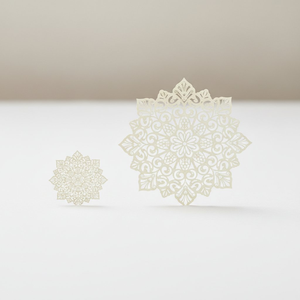 Two identical cardstock cut designs at very different scales side by side showing wrong import sizing