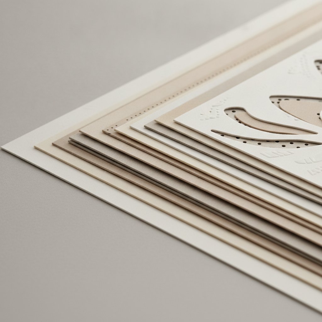 Stacked cut paper shadow box layers that are slightly misaligned showing visible gaps and offset edges