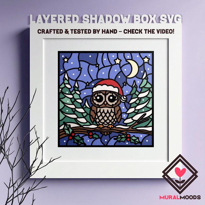 Christmas Shadow Box Owl: 3D Stained Glass Gift Card - Image 01