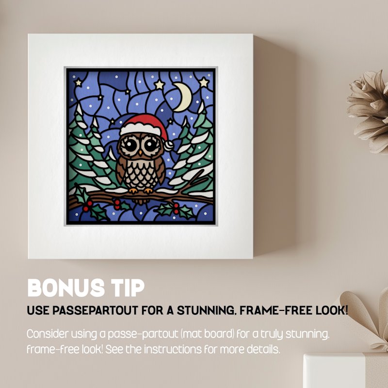 Christmas Shadow Box Owl: 3D Stained Glass Gift Card - Image 03