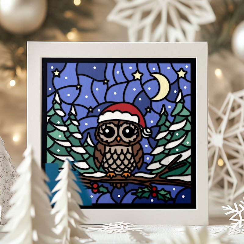 Christmas Shadow Box Owl: 3D Stained Glass Gift Card - Image 08
