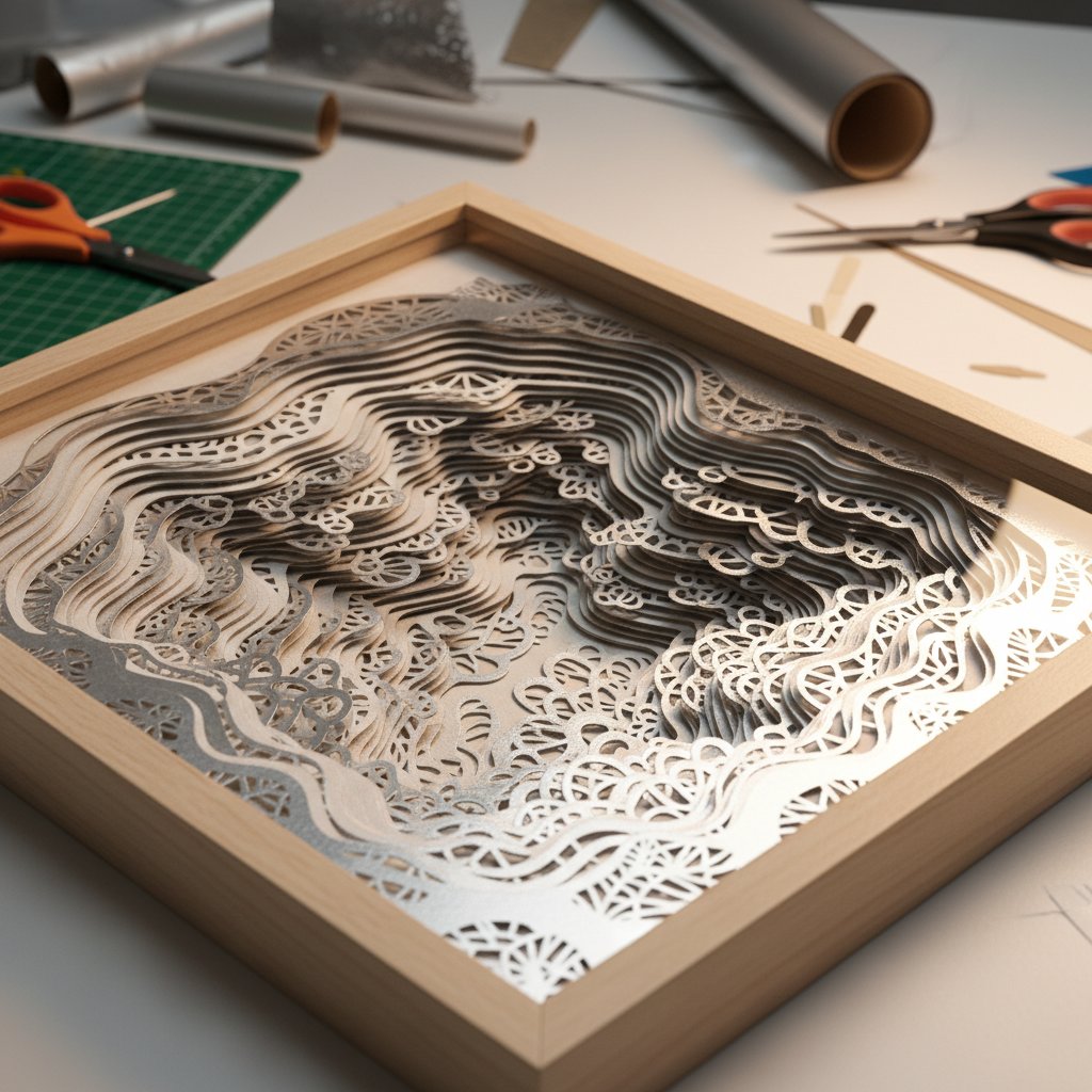 Shadow box layers using metallic cardstock