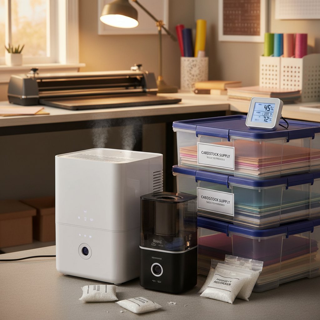 Climate control solutions including dehumidifier, humidifier, silica gel packets, and sealed storage bins