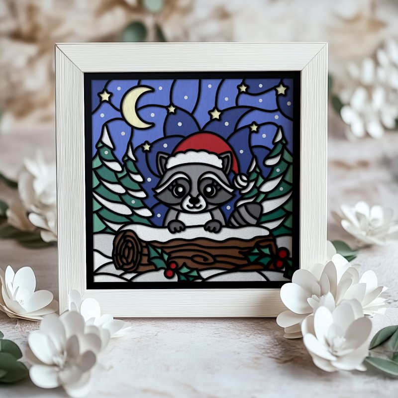 Christmas Shadow Box Raccoon - Image 06