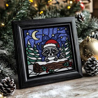 Christmas Shadow Box Raccoon - Image 09