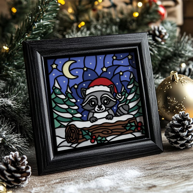 Christmas Shadow Box Raccoon - Image 09