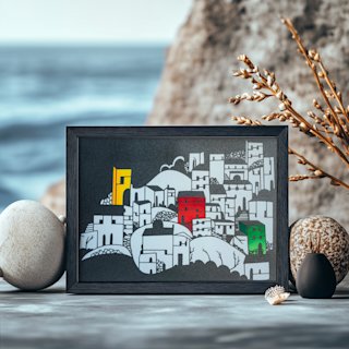 Mediterranean Houses SVG Template, Greek Style Seaside Homes