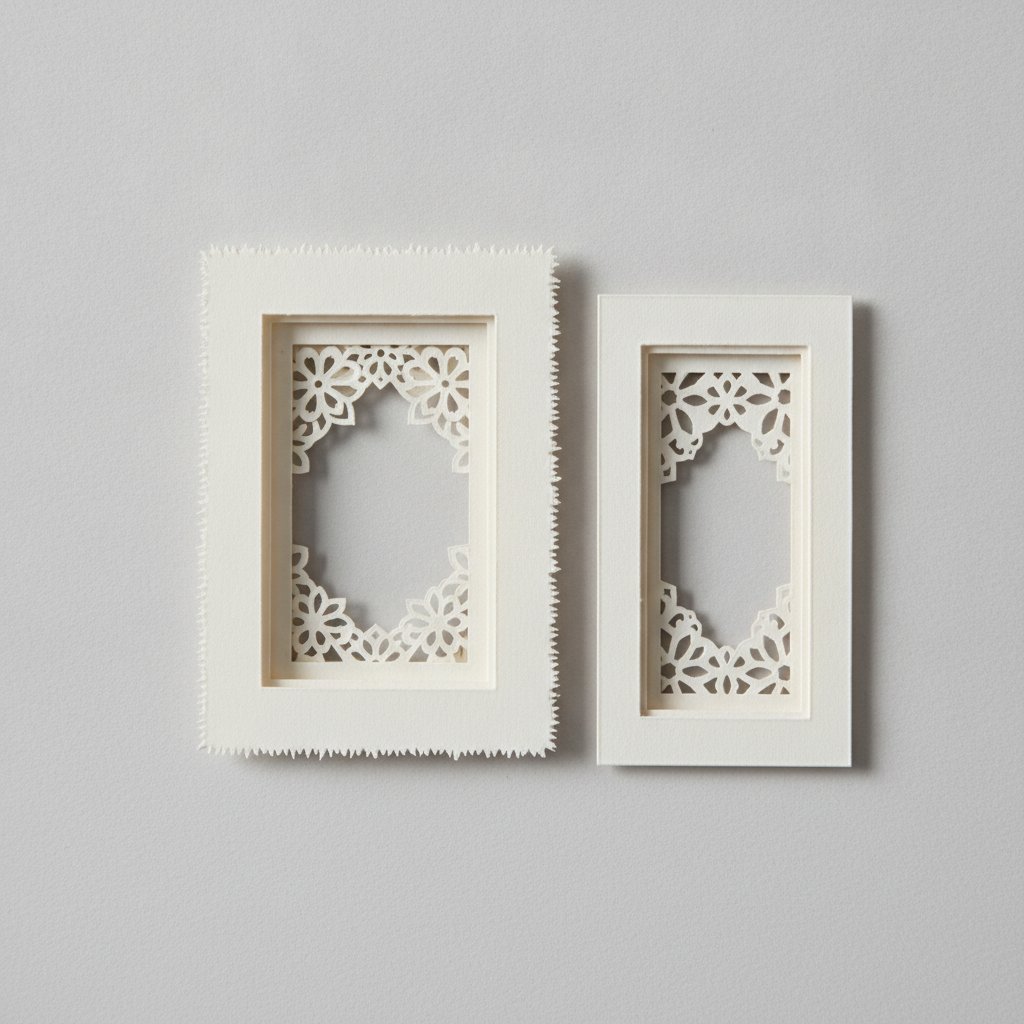 Two cut paper shadow box layers of slightly different sizes overlaid side by side showing a sizing mismatch