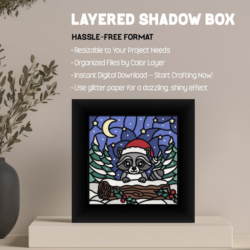 Christmas Shadow Box Raccoon - Image 04