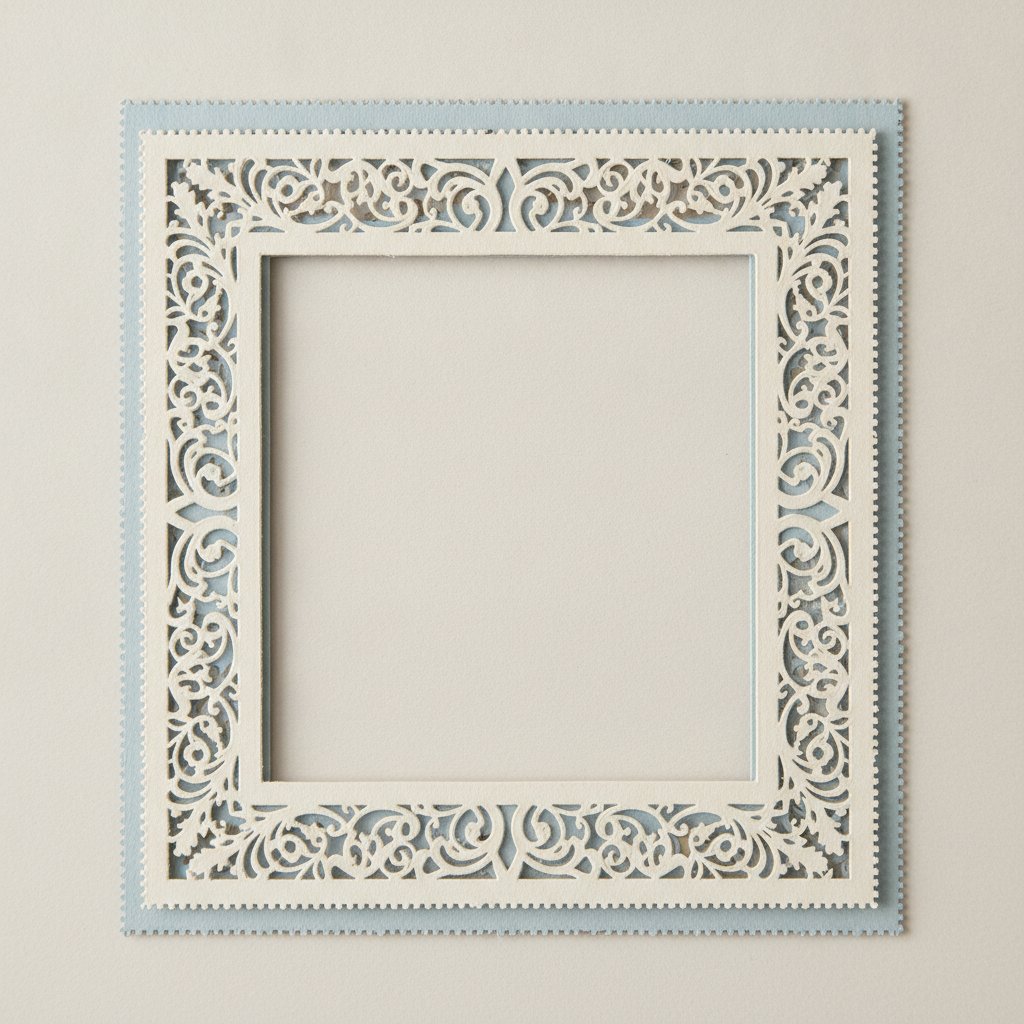 Two cut cardstock shadow box layers stacked and aligned to compare their matching outer dimensions