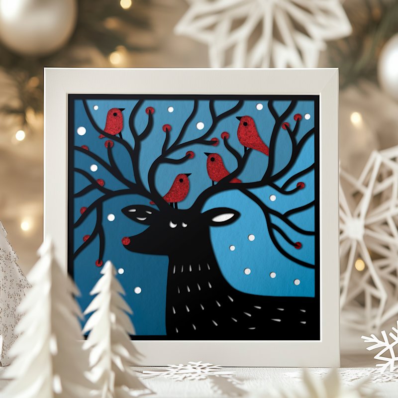 Shadowbox Christmas Deer - Image 01