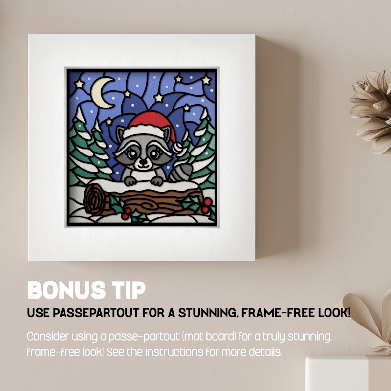 Christmas Shadow Box Raccoon - Image 03