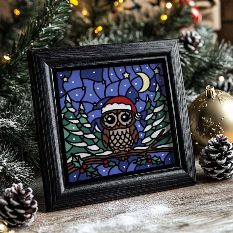 Christmas Shadow Box Owl: 3D Stained Glass Gift Card - Image 09