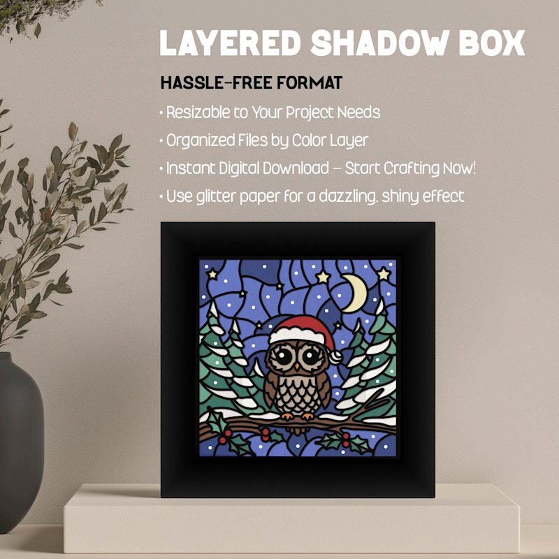 Christmas Shadow Box Owl: 3D Stained Glass Gift Card - Image 04