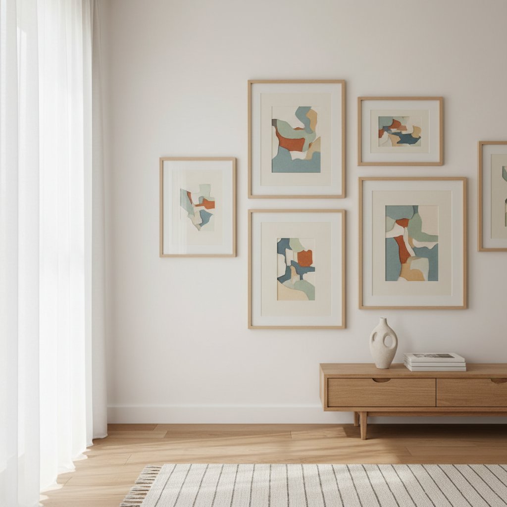 Framed paper art displayed away from direct sunlight to prevent fading