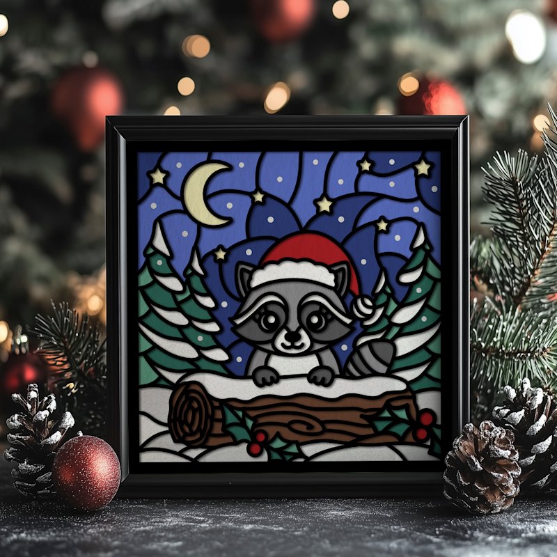 Christmas Shadow Box Raccoon - Image 08