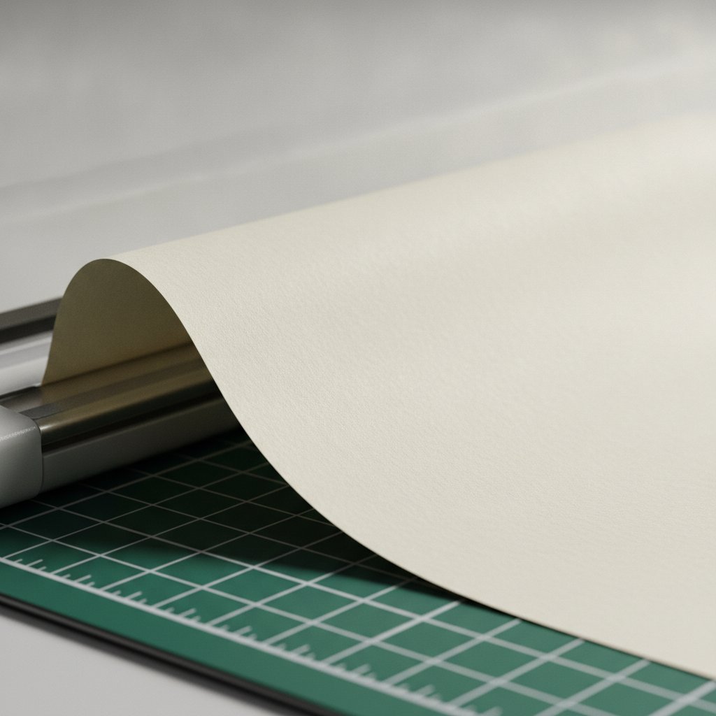 A warped sheet of cardstock that will not lay flat on a green cutting mat with its edge lifting up during loading